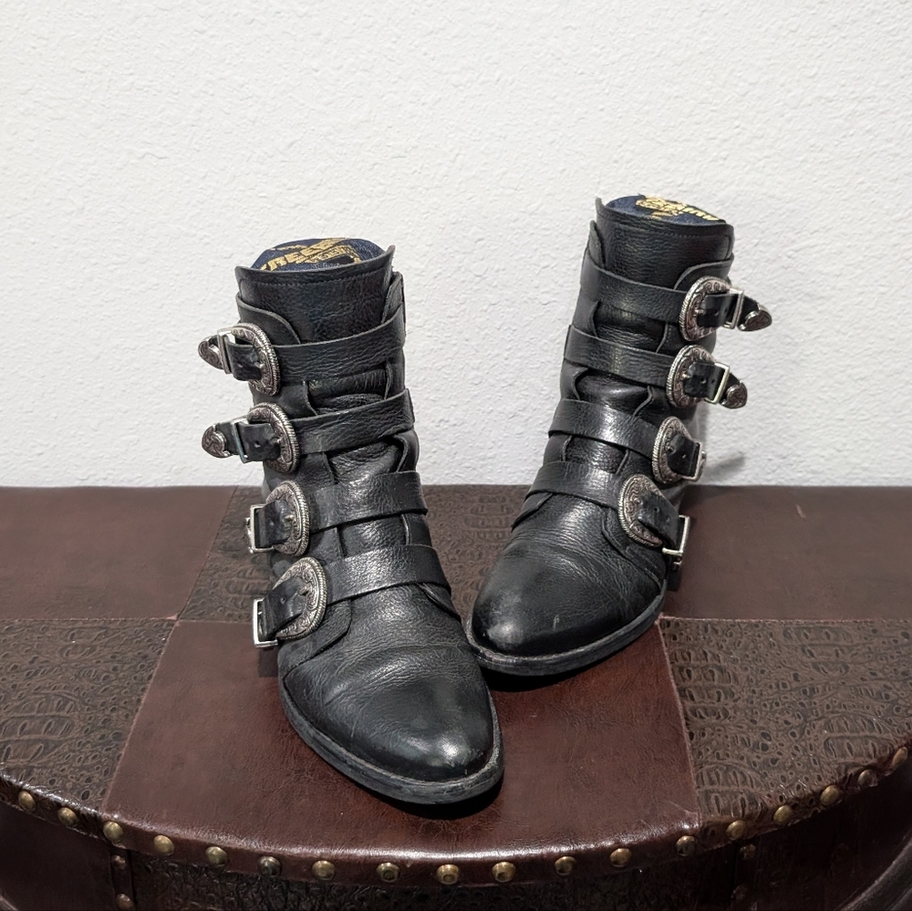 Freebird by Steven Black Leather Buckle Ankle Boots - Picture 9 of 15